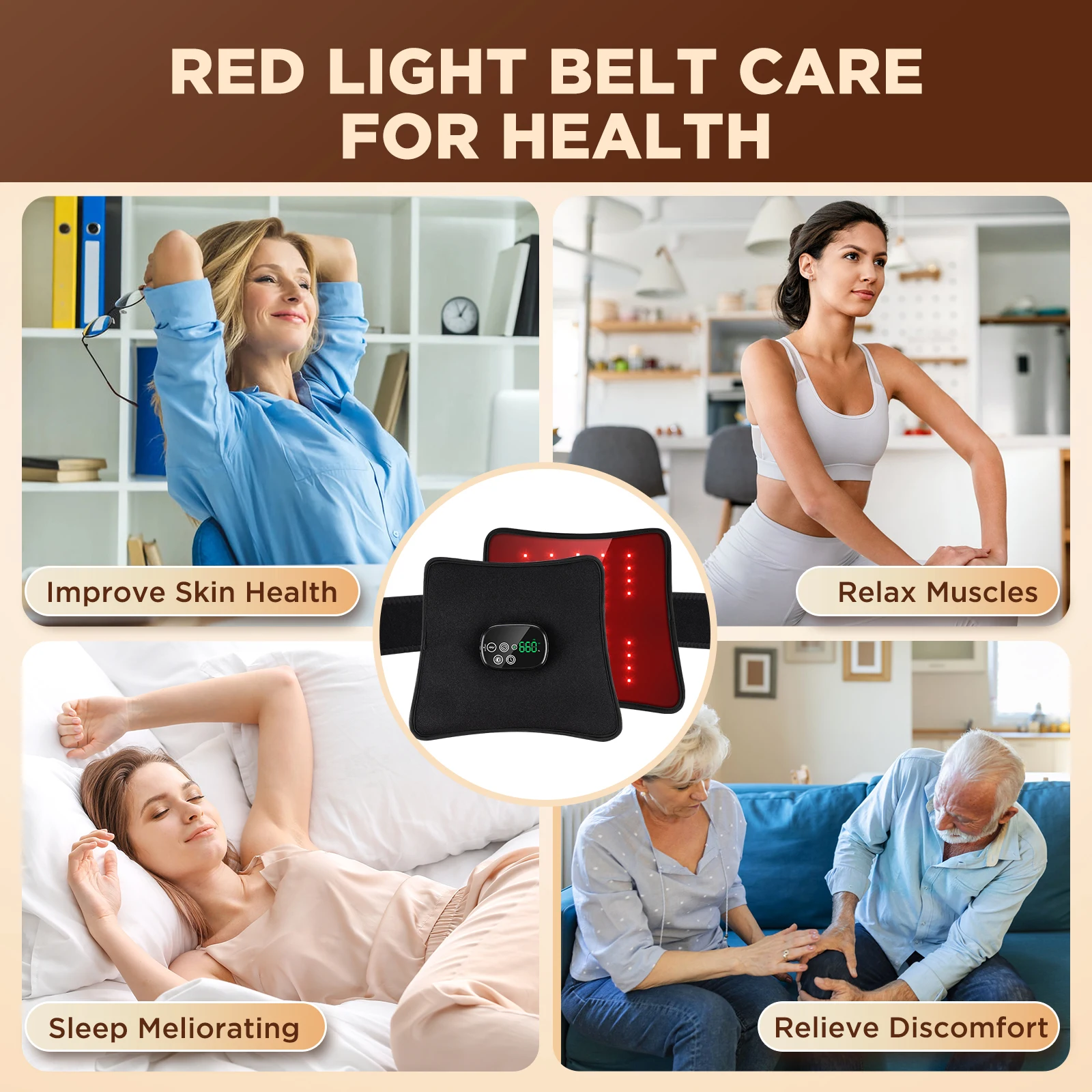 Wireless Infrared LED Light Vibration Waist Massager Red Light Therapy for Pain Relief Arm Knee Belly Back Massage Pad