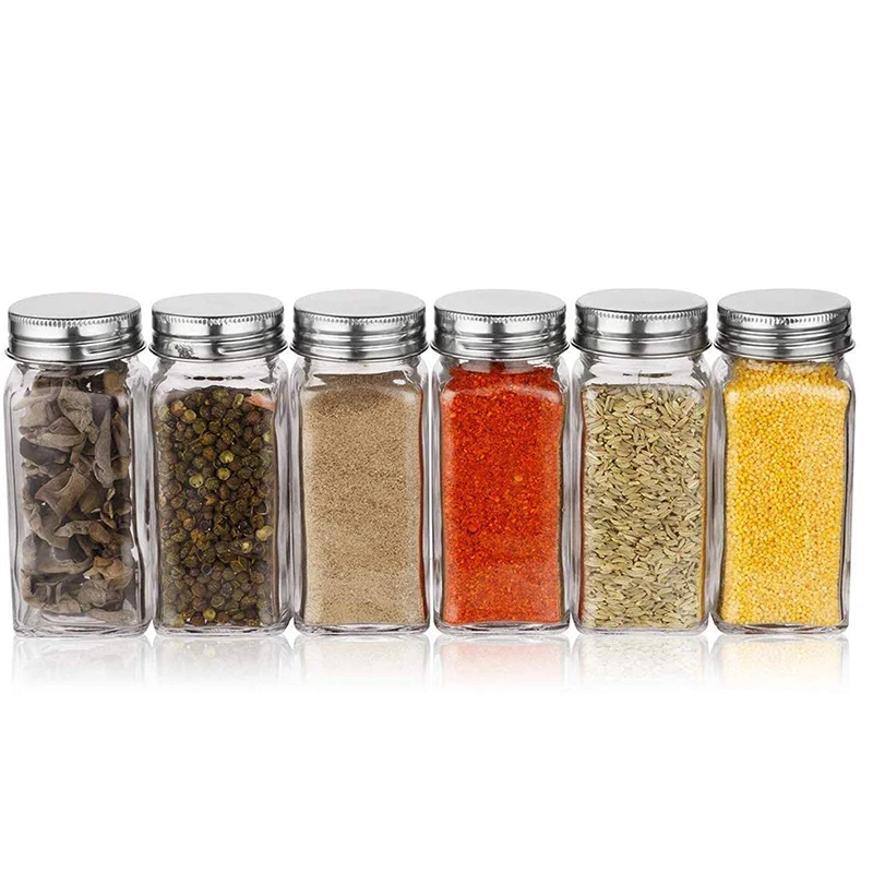 Glass Spice Jars with 400 Spice Labels 4oz Square Spice Bottles with Shaker Lids and Airtight Metal Caps