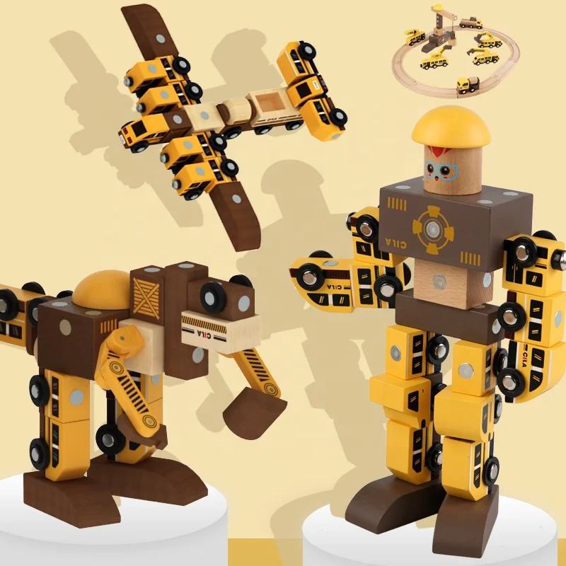 Креативный комбинированный робот «сделай сам», трек, инженерная магнитная сборка, автомобиль, деревянная игрушка, набор поездов для детей