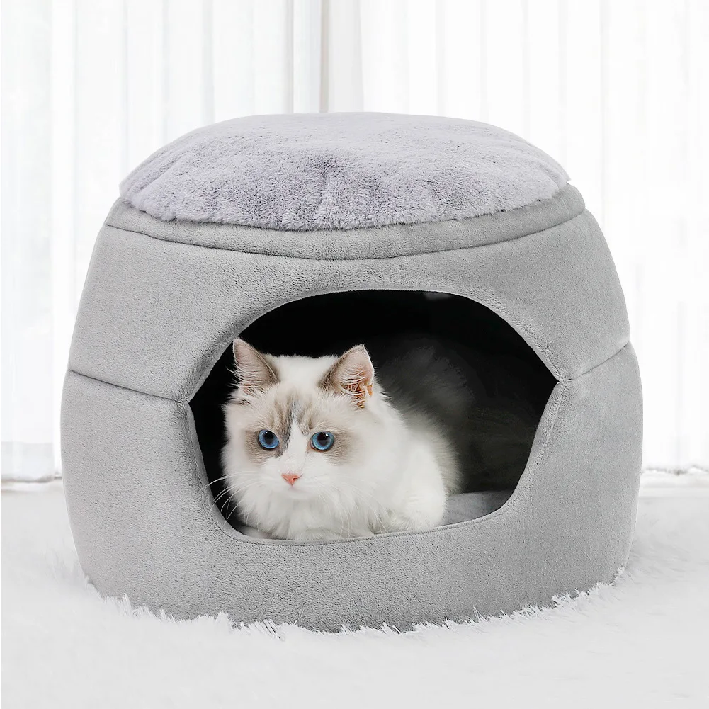 Hot selling semi-enclosed closed cat house memory foam pet bed for wholesale