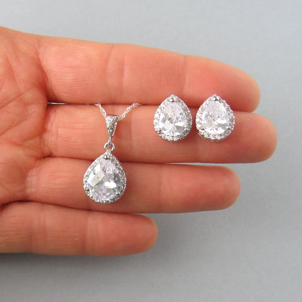 Hot Selling Necklace Earrings Jewelry Set Bridal Diamond Zircon Wedding Jewelry Crystal Diamond Necklace Earrings Sets for Women