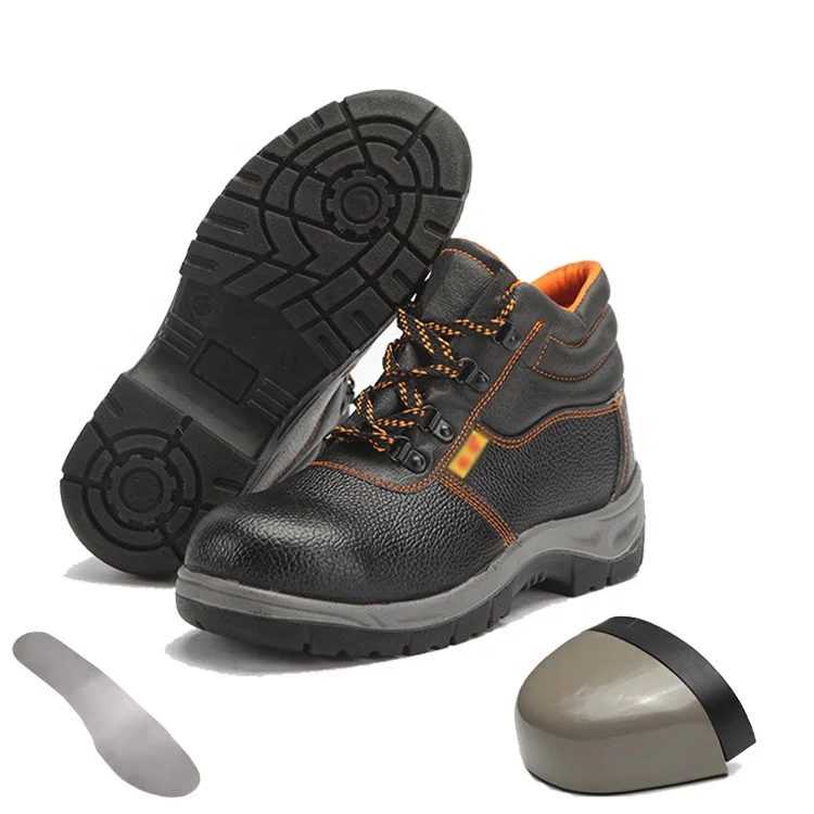 Oil proof skid proof puncture proof  steel foot working  cowhide steel toe injection molding  high cut safety shoes