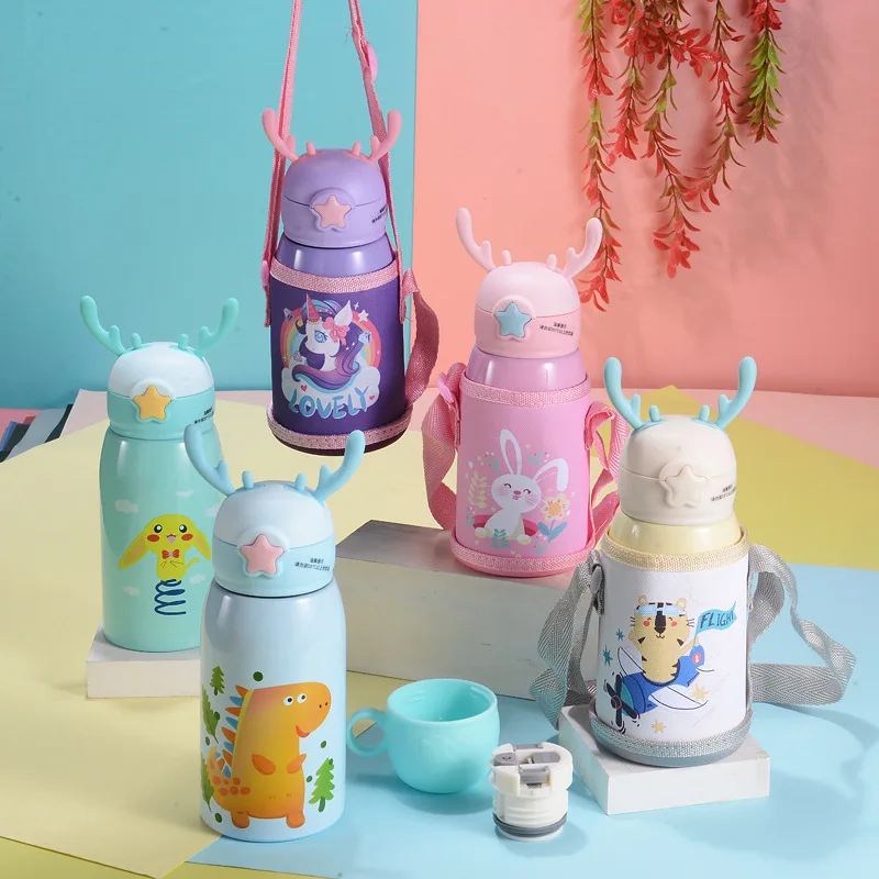 2021 Custom Insulated 500ML 17oz Cup With Straw Outdoor Sports Cups For School Stainless Steel  Children Kids Water Bottle Kids