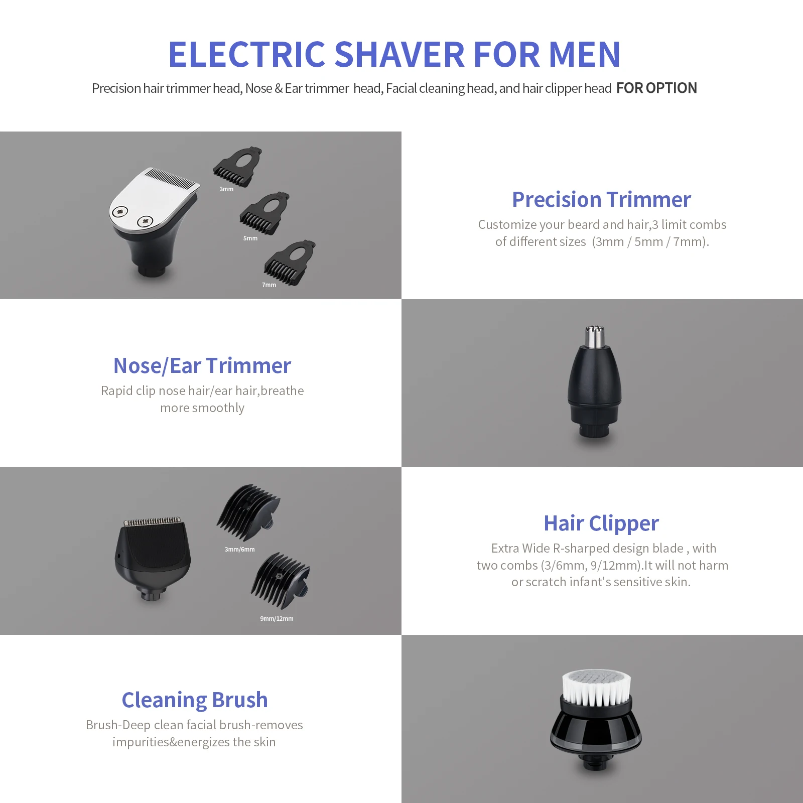 MR-115 5 in 1 multi function  Electric men shaver set bald shaver hair trimmer nose trimmer clean brush