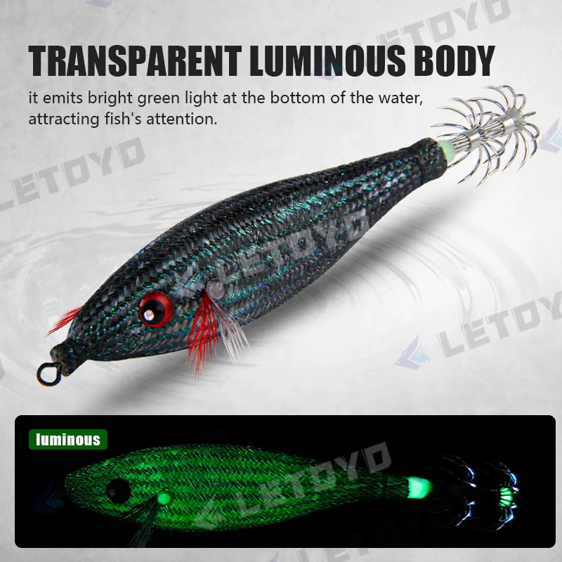 105mm 10g Squid Hook with Shrimp Bag Luminous Rattle Squid Jig Fishing Wood Shrimp Lure Squid Cuttlefish Jigs Lures