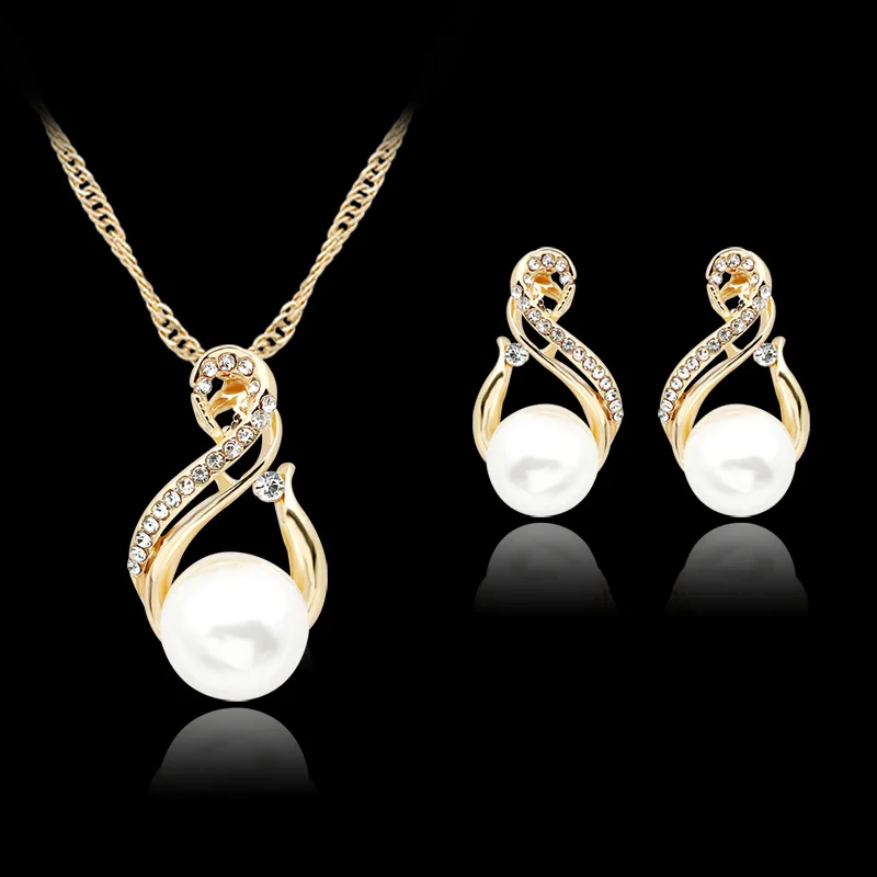 DAIHE Ins Style Low Price Fashion Elegant Pearl Necklace Earrings Jewelry Set For Women
