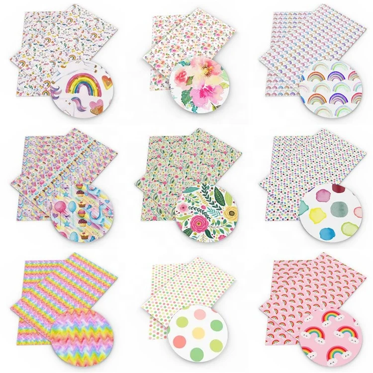 30*140cm Cute Rainbow Unicorn Flower Printed Faux Synthetic Leather Fabric Sheets For Hairbows Crafts Keychain 15527
