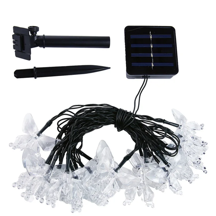 Гирлянды на солнечной батарее, водонепроницаемая лента, уличный садовый декор, светодиодные струны с бабочками