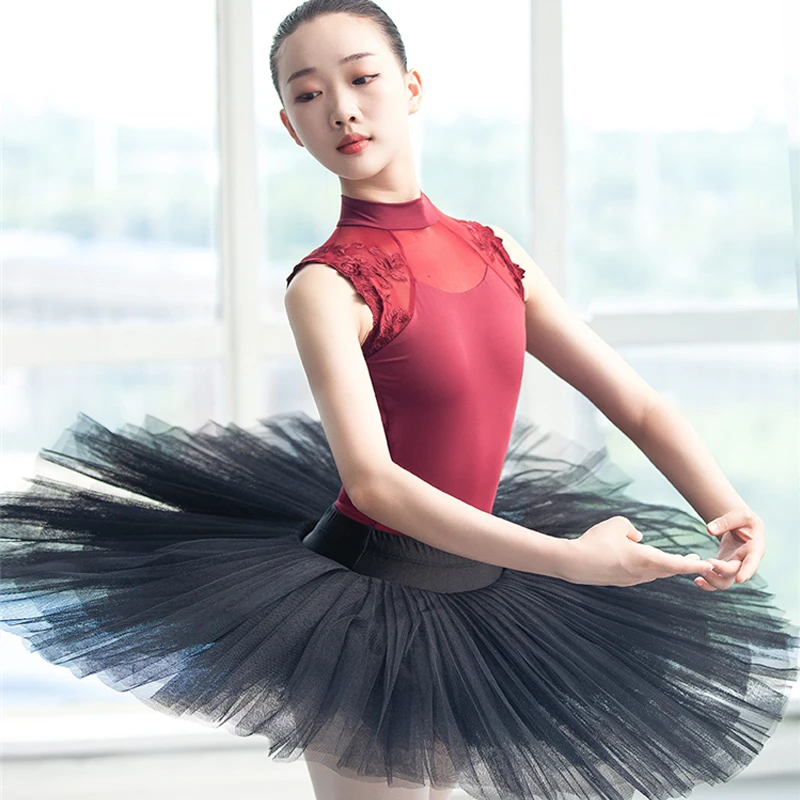 Performance Embroidery Nylon Red Leotard Dance Wear Women Adults