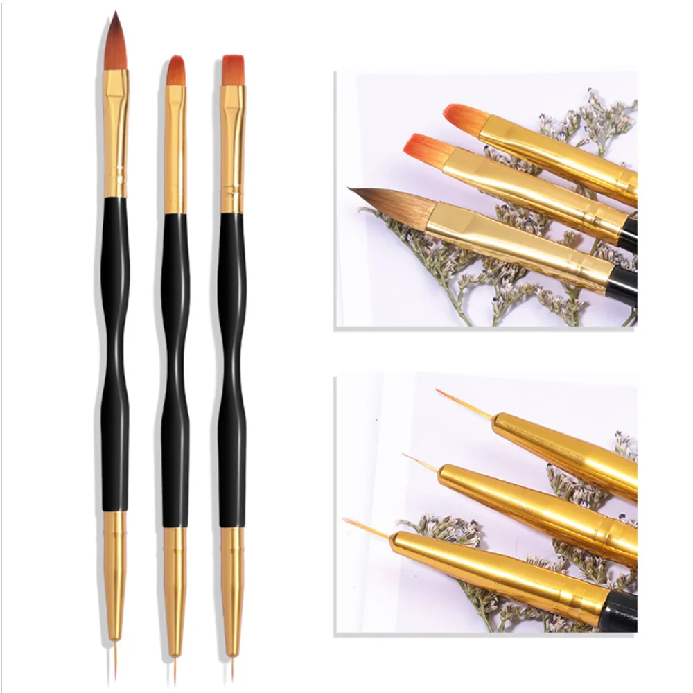 DIY nails 3 pcs double-end private label nail art brush set professional