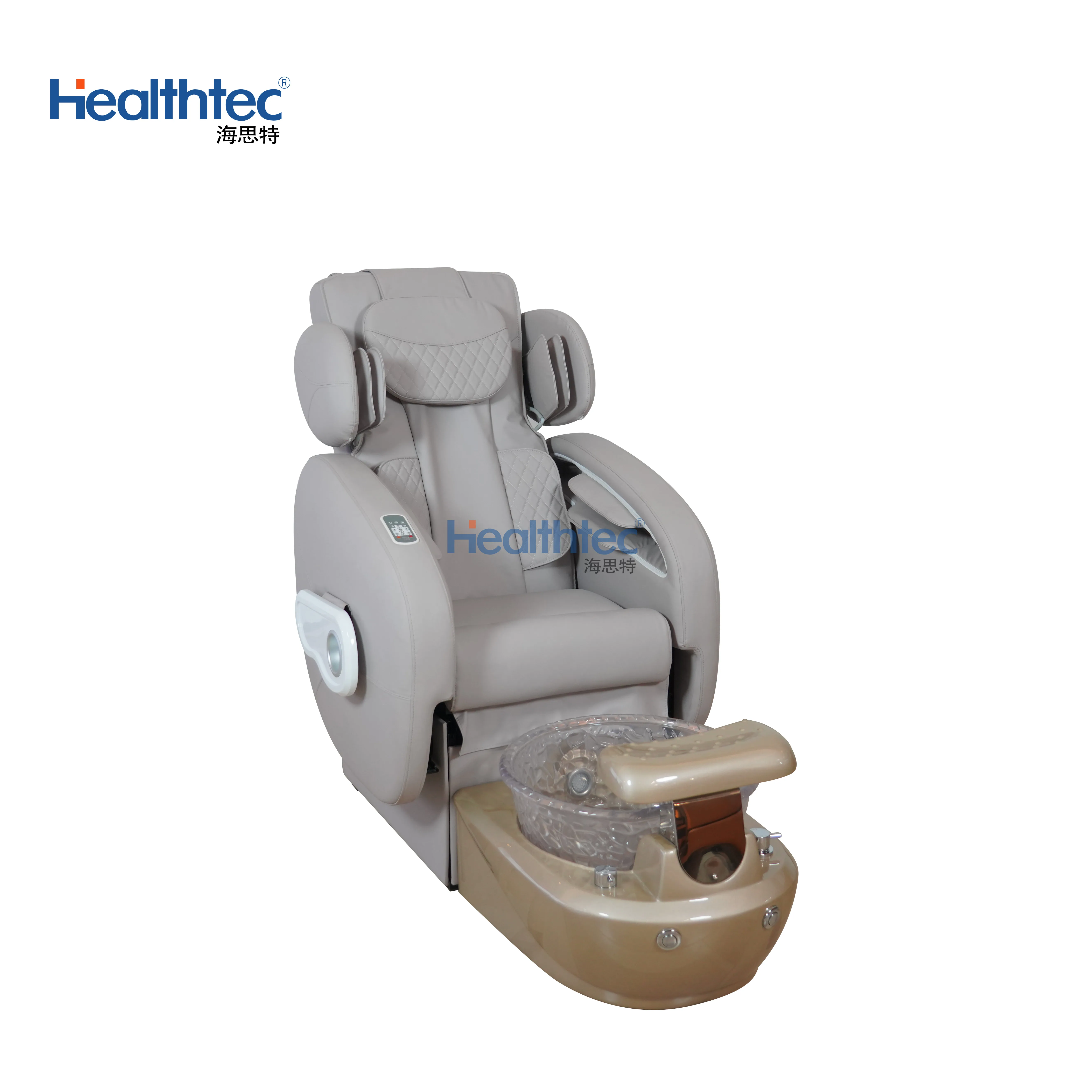 High Back Salon Spa Chair Manicure and Pedicure with Shiatsu Massage Customizable Color Wood Armrests Crystal Bowl