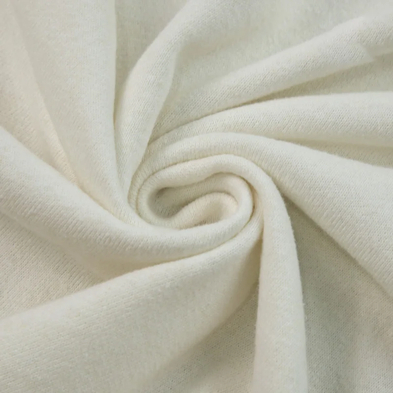 White color plain jersey thicker winter 45% organic cotton 55% hemp sustainable knitted fabric for mens hoodie