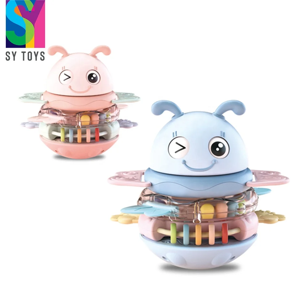 SY 3 in 1 DIY Educational Musical Teething Rings Tumbler Toys Baby Cartoon Stacking Ring Roly-poly Toy With Light Music