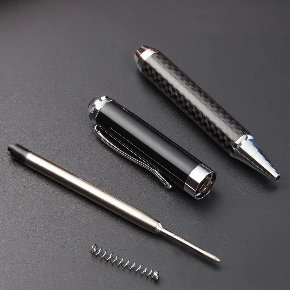  Heavy Logo Laser Engraved Metal Roller Ball Pens Biro For Gift Promotional Printed Black Carbon Fiber