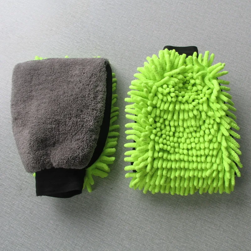 Wholesale waterproof car wash mitt glove double-sided chenille Coral velvet car wash glove microfiber