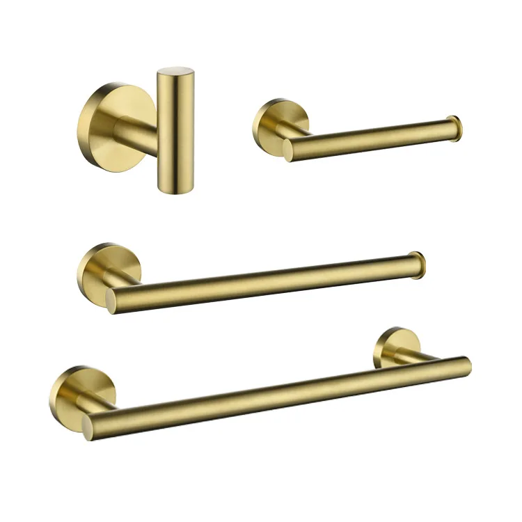 High Quality Bathroom Hardware Accessory Set Wall Mounted 304 Stainless Steel Towel Rack Black Hanger Gold