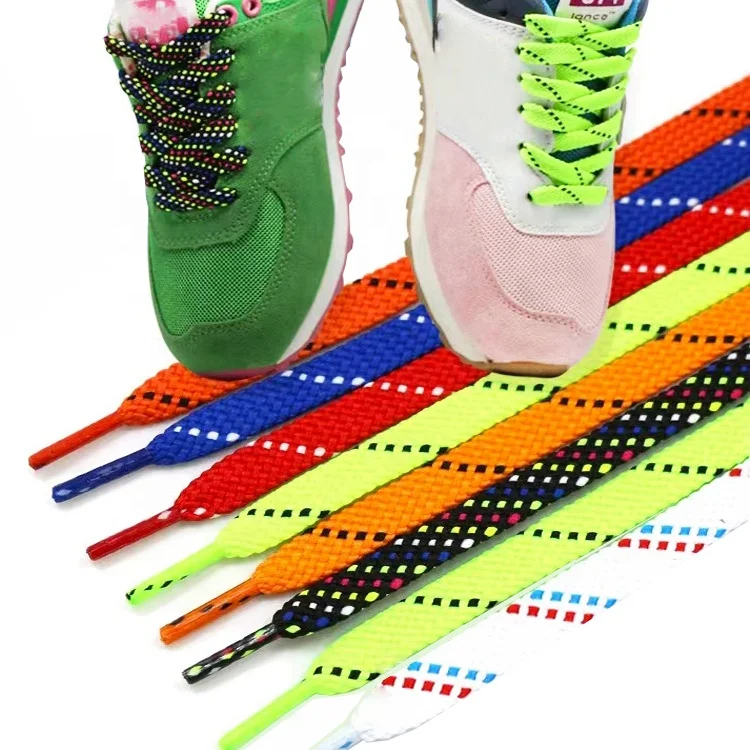 Customizable Metal Tipped Shoe laces Flat Polyester Twill stripe pattern sneakers shoelace