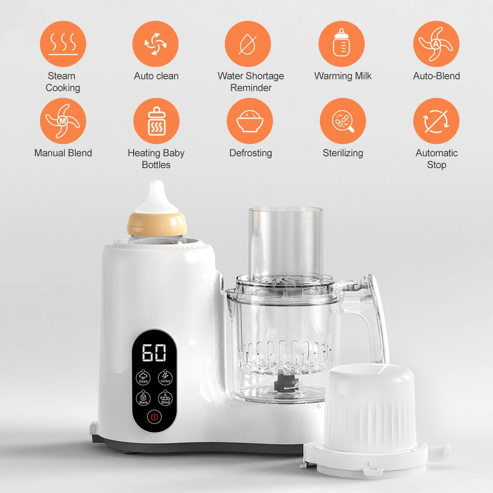 Baby Food Processor, 6 in 1 Puree Steamer and Blender 600mL Warmer Mills Machine, Self Cleans, Auto Cooking