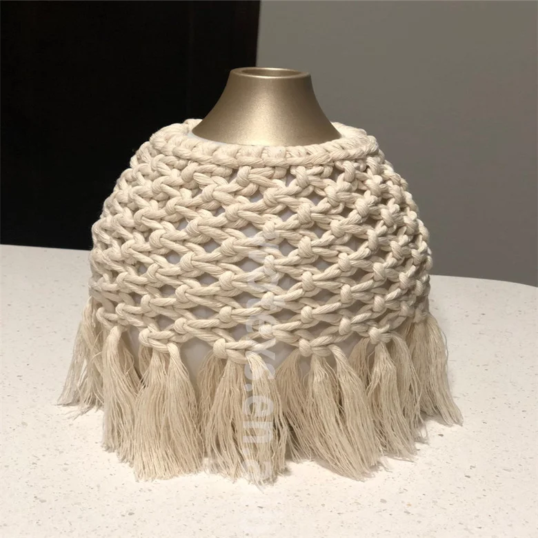 PH1022 Wholesale Boho Style Natural Young Living Fringe Diffuser Skirt Macrame Diffuser Cover Handmade macrame lampshade