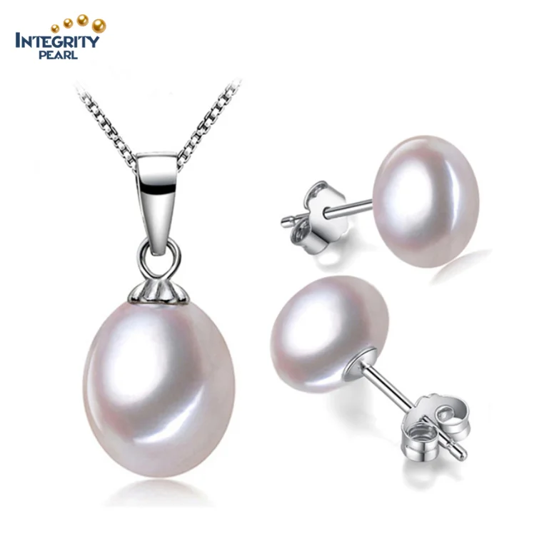 fresh water real natural pearl necklace and earring jewellery set cultured freshwater pearl jewelry sets in 925 sterling silver