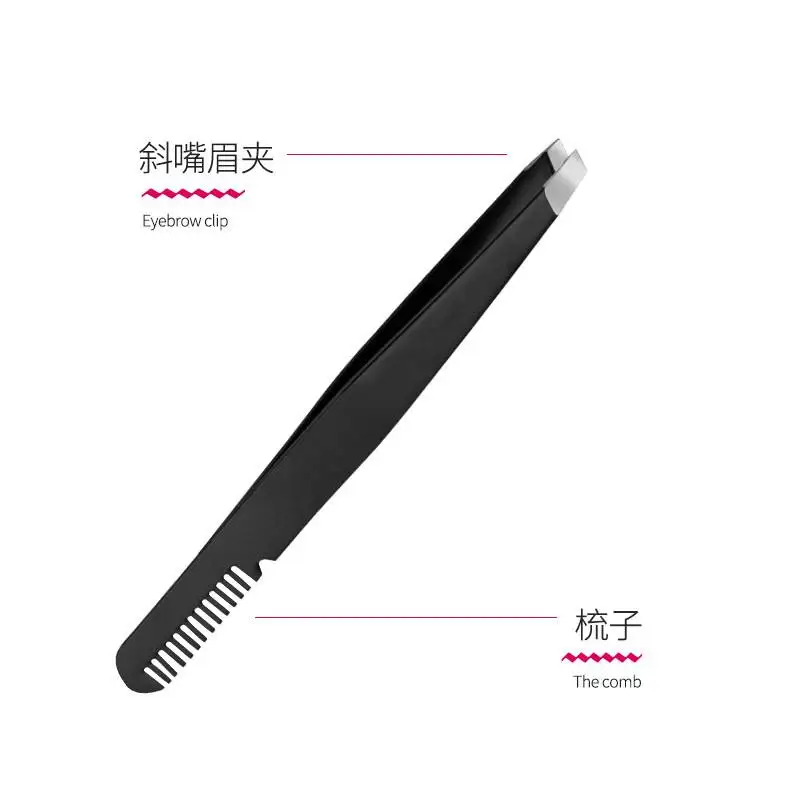 Private Label Custom Logo Ingrown Hair Slant Tweezers Brush Stainless Steel Eyebrow Clip Beauty Tool