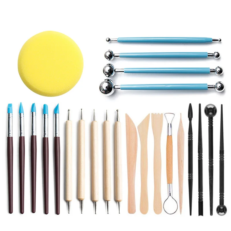 Cross border Ceramic Tools Set of 24 Ceramic Clay Sculpture Knives, Clay Sponge Balls, Silicone DIY Point Drill Pen