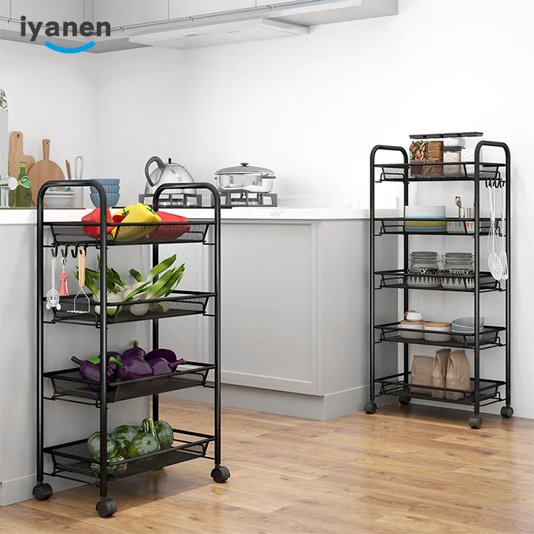 Multi-purpose 3 Tier Movable Home Kitchen Tool Storage Racking Organizer Rolling Utility Trolley Cart with 4 Wheels