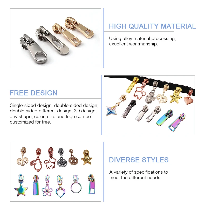 Custom Zinc Alloy Brand Logo Popular Free Design Customized Cheap Plating metal zipper puller slider