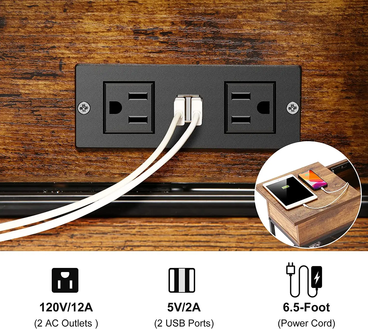 Прикроватный столик Диванный с USB-портами и выходами полками для хранения прикроватный поставка