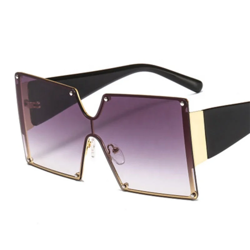 Очки солнцезащитные женские большого размера квадратные цельные модные дизайнерские винтажные солнечные очки с заклепками в стиле ретро 2019