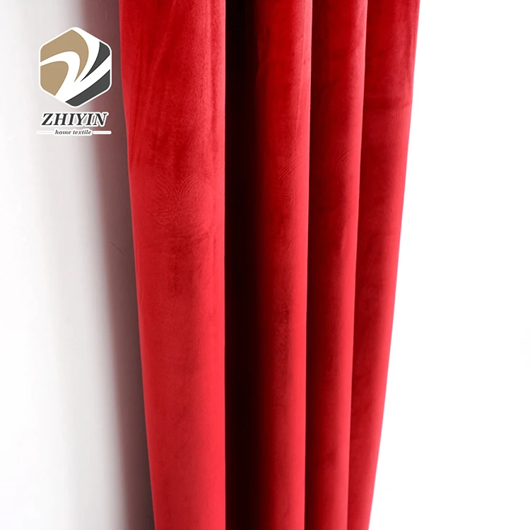 New products soild soft feeling red velvet curtains for the living room ready made