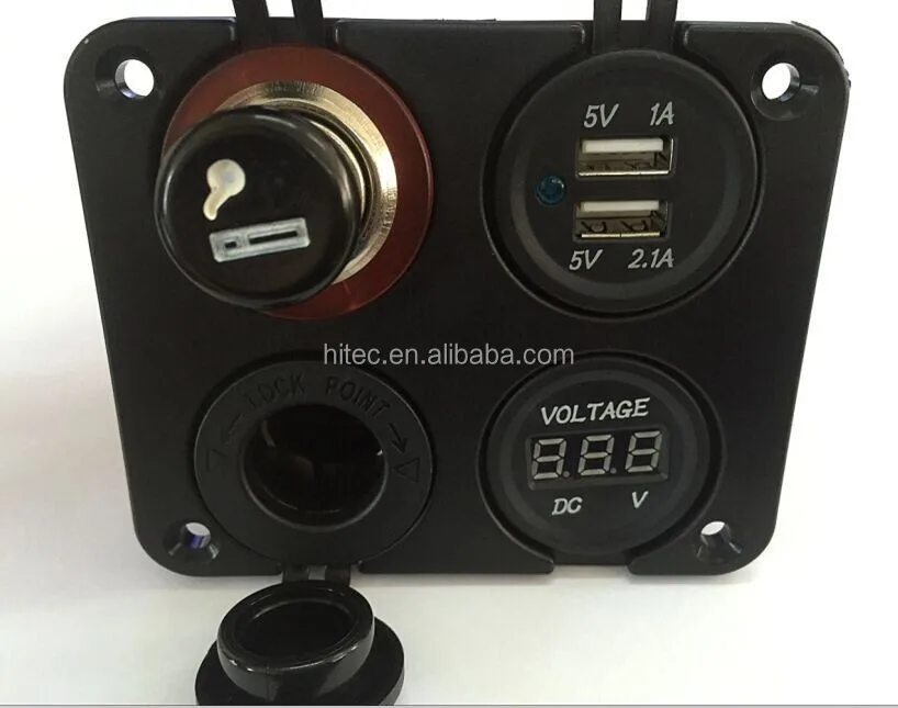 Yacht four hole panel car charger car motorcycle dual USB voltmeter cigarette lighter small switch four in one