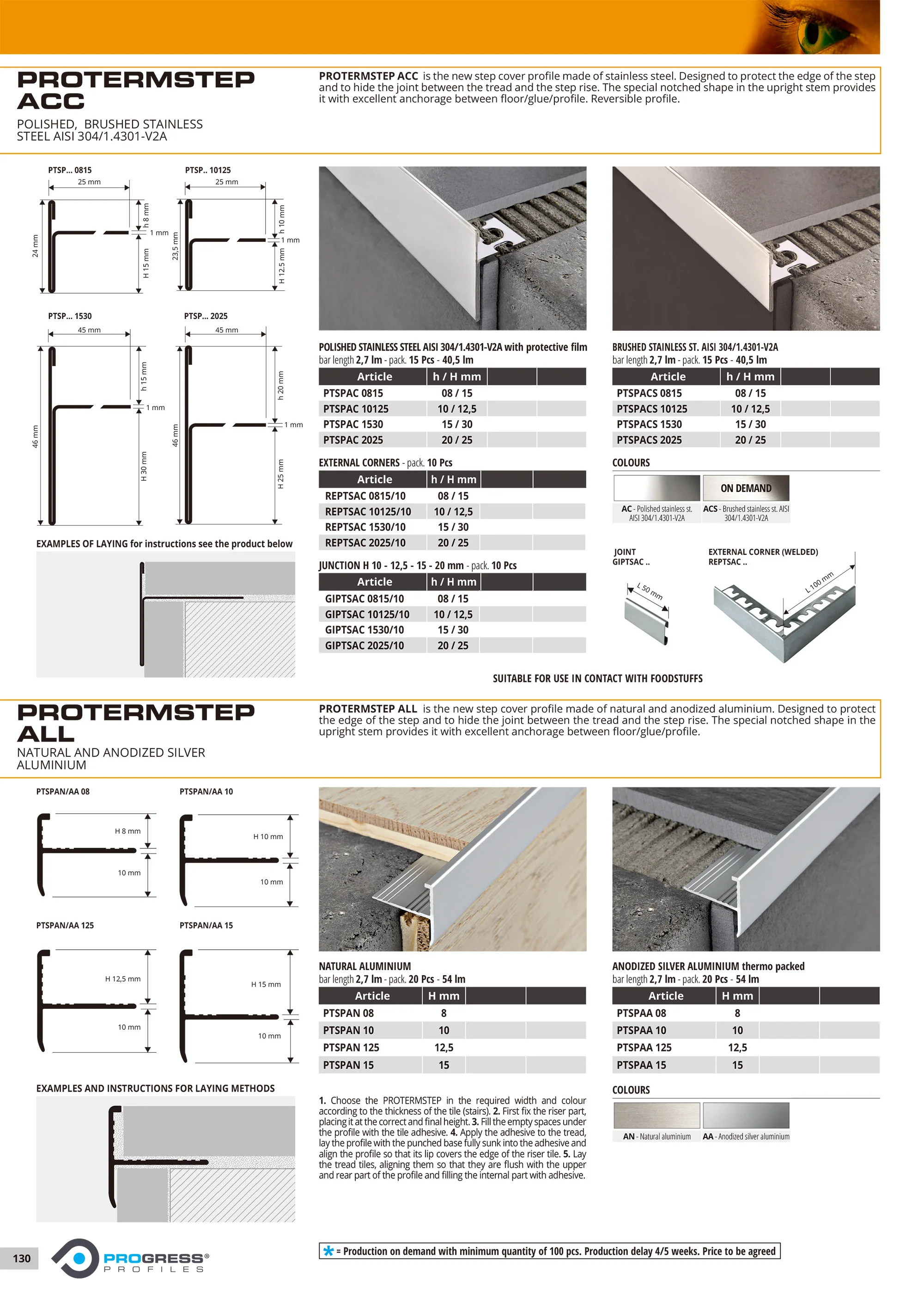 PROTERMSTEP Natural And Anodized Aluminium Stainless Steel New Step Cover Profile For Protecting The Edge Of The Step