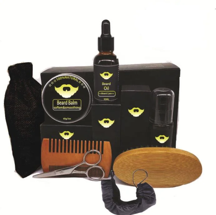 Wholesale custom logo Men Beard care growth Grooming Kit with Beard Brush and Beard Oil