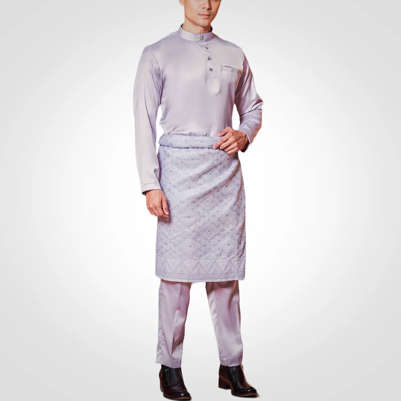 SIPO Eid Wholesale Malaysia Baju Melayu Elrah Muslim Men Set Sim-fit Satin Modern Baju Melayu