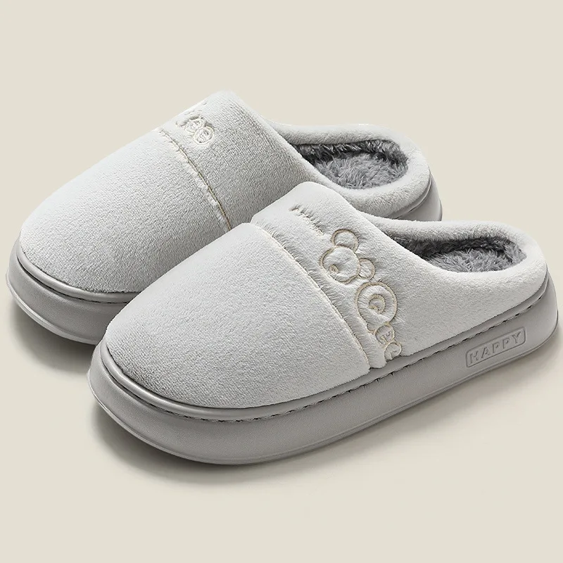 Customized spot wholesale women men winter plush fleece thick sole home warm indoor outdoor slipper comfortable hotel Homestay