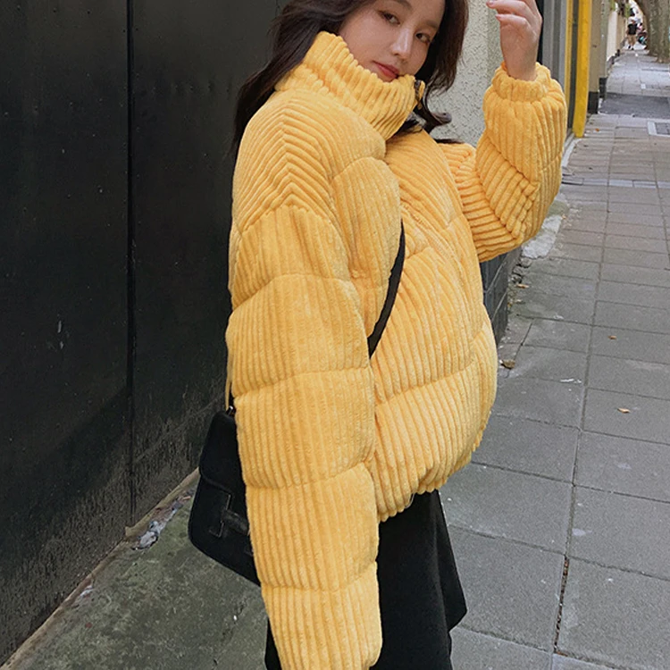 Winter Clothes Chic Korean Crop Coat Corduroy Pink Jackets for Women