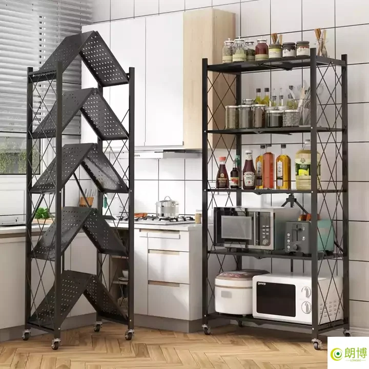 Wholesale Kitchen Storage Foldable Storage Rack Kitchen Display Rack Shelf with Wheels Storage Holders Racks Customized Logo
