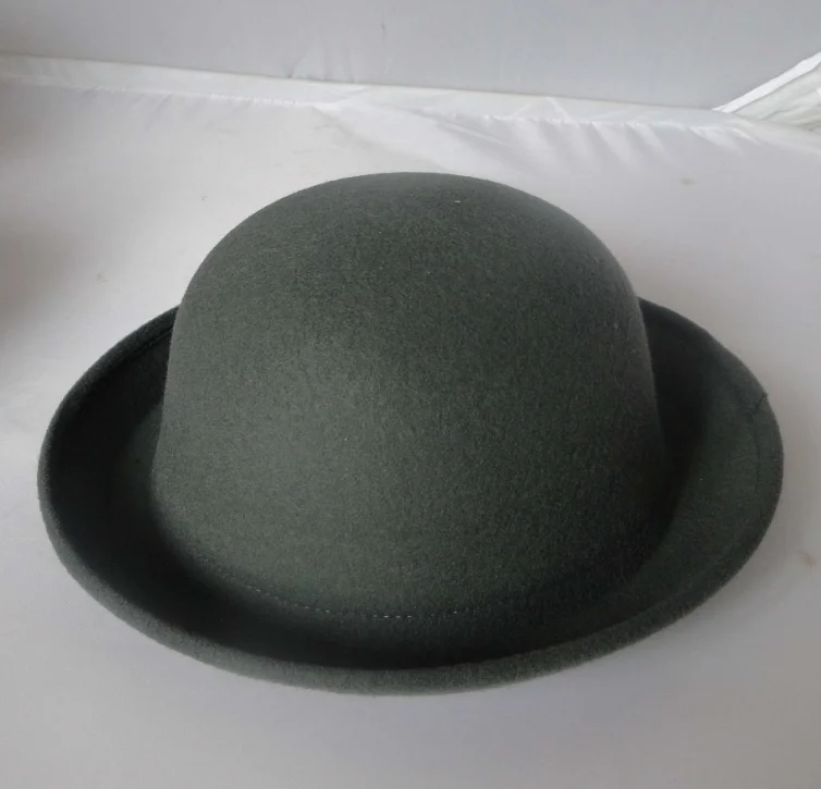 A112603    Hotsale New Winter Round Top Hat With Roll-up Brim Warm Vintage Bowler Hat Classic British Adult Children Fedora Hats