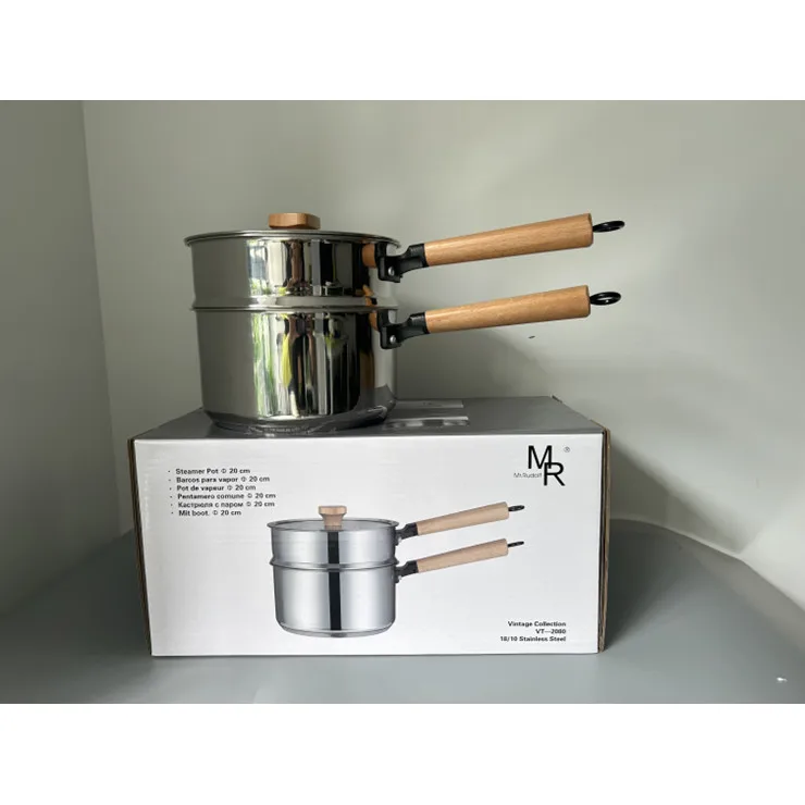 Ready to ship 8 inch 20 cm stainless steel sauce pan with steamer cooking with glass lids for baby