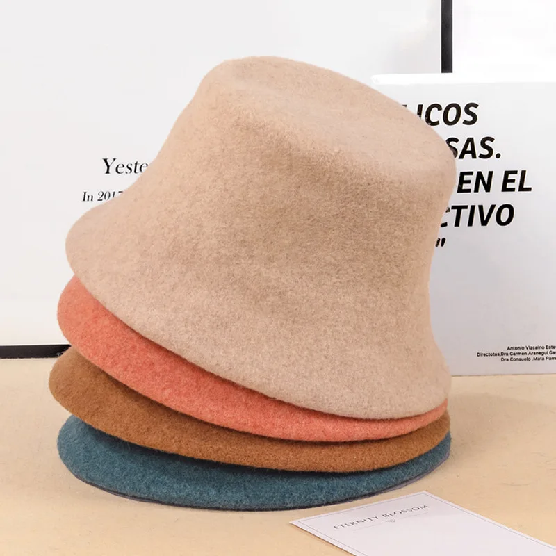 Oem 2023 Wholesale High Quality 100% Wool Wide Brim Fedora Fisherman Hat Custom Flat-topped Plain Outdoor Bucket Hat For Man - B