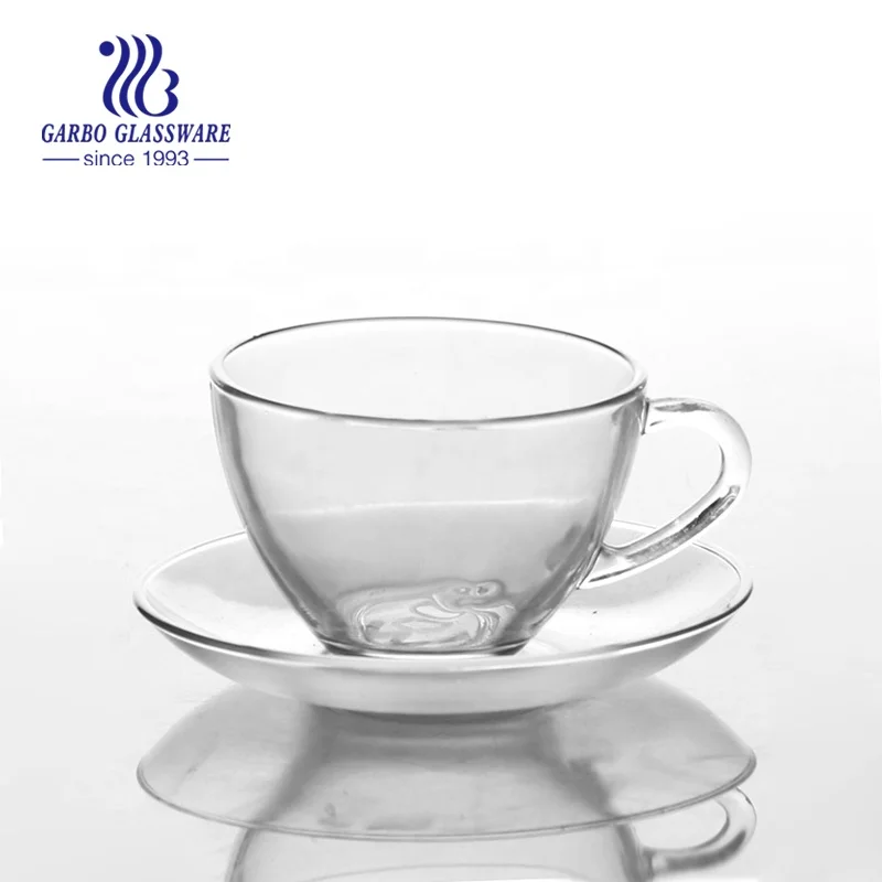 Food Safe Grade 250ml Clear Glass Coffee Cup and Saucer for ExqusiTea Cappuccino Latte Macchiato Simple Tea Mug and Saucer Set