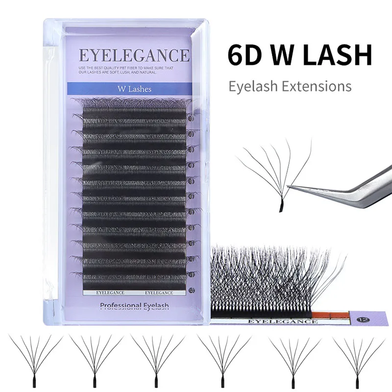 Private Label Korea Pbt Fiber 6D W Shape Lashes Extensions For Beauty Salon