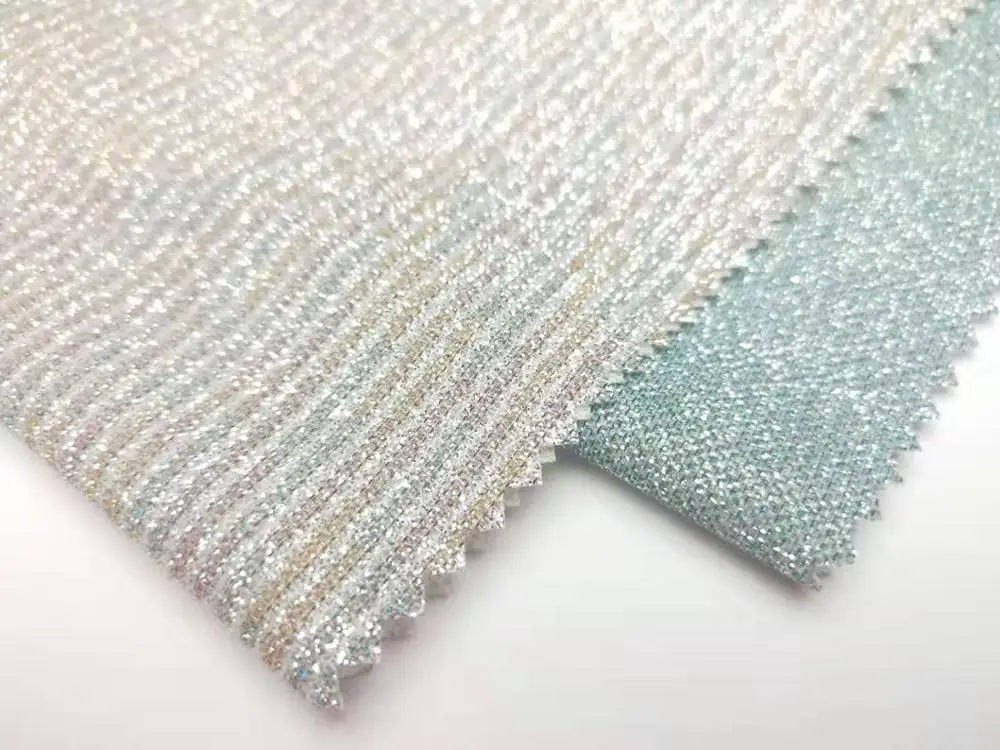 China Textile Glitter Powder Polyester Metallic Foil And Lurex knitted Fabric