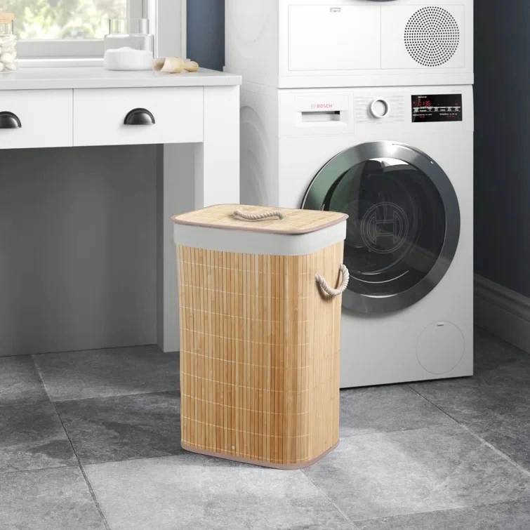 Rectangle Folding Bamboo Laundry Hamper large space foldable bamboo laundry basket