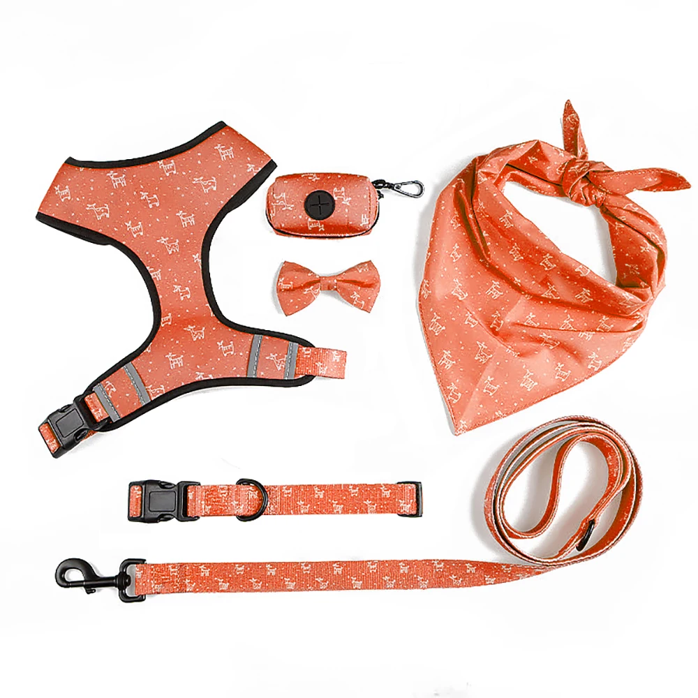 Padded Puppy Pet Vest Leash Breathable Led Backpack Printing Reflective Dog Collar and Harness