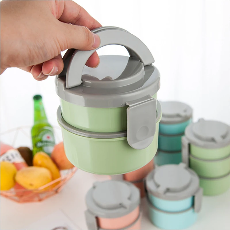 Amazon best selling plastic 3 layers food containers round bento lunch box for school