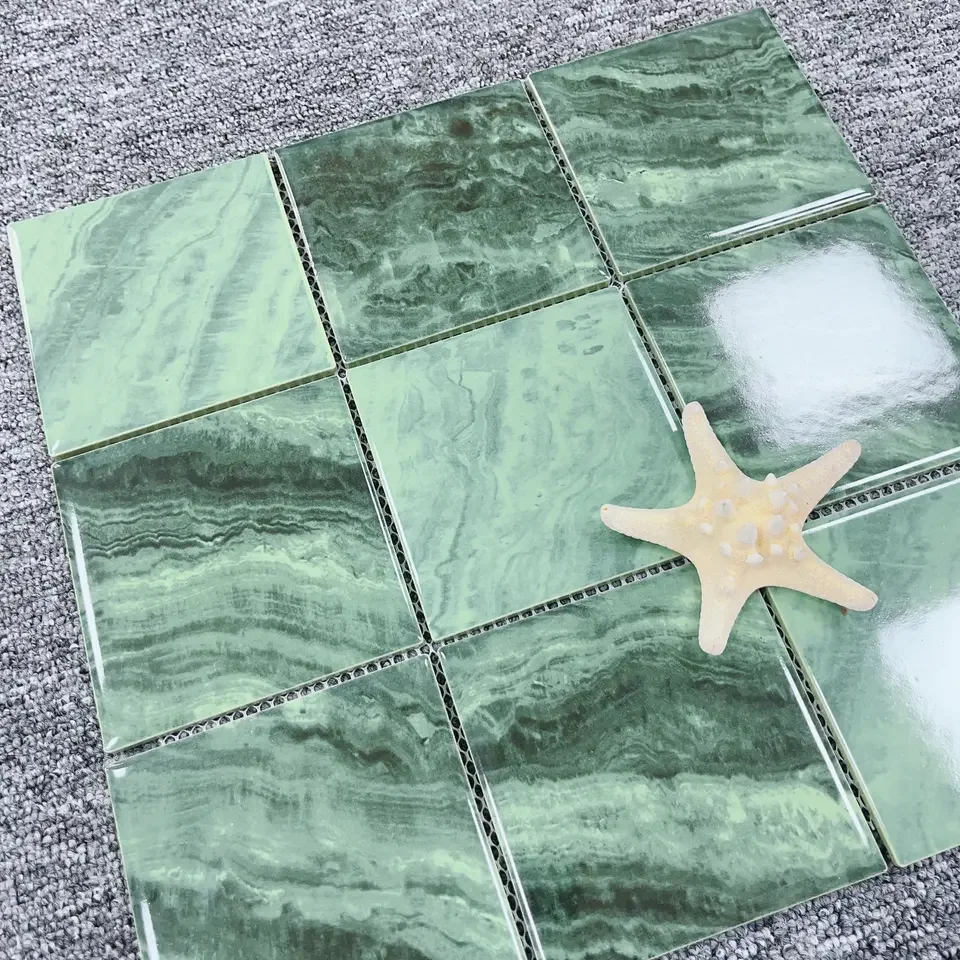 Hotel Projects Custom Square Green Crystal Glass Ceramic Swimming Mosaic Pool Tiles