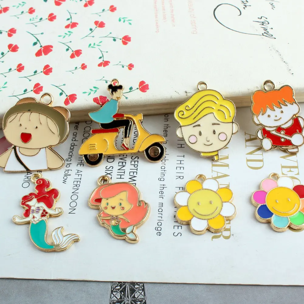Cute cartoon character Boy girl Mermaid enamel pendant DIY jewelry material accessories wholesale