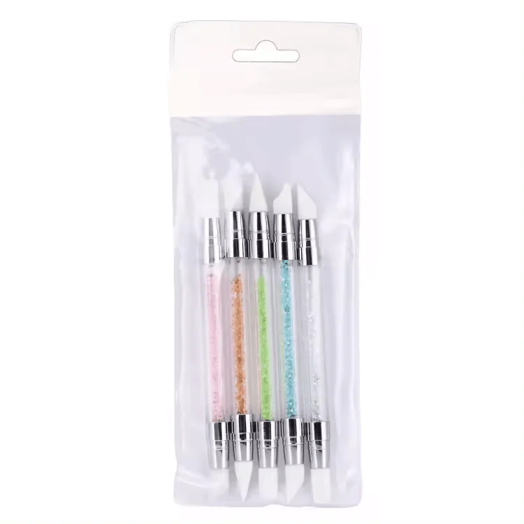 Quickly delivery Dual-ended Nail Art Silicone Sculpture Pen Brush 5/1pcs 3D Powder Liquid Manicure Dotting Brush Tools